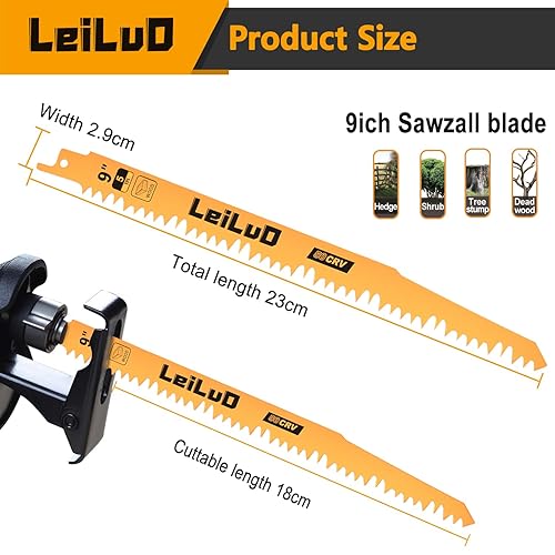 Miniatura 4 de LEILUO Hojas de sierra recíproca de madera de 9 pulgadas, 10 piezas CRV Sawzall Blades 5 TPI con caja de almacenamiento