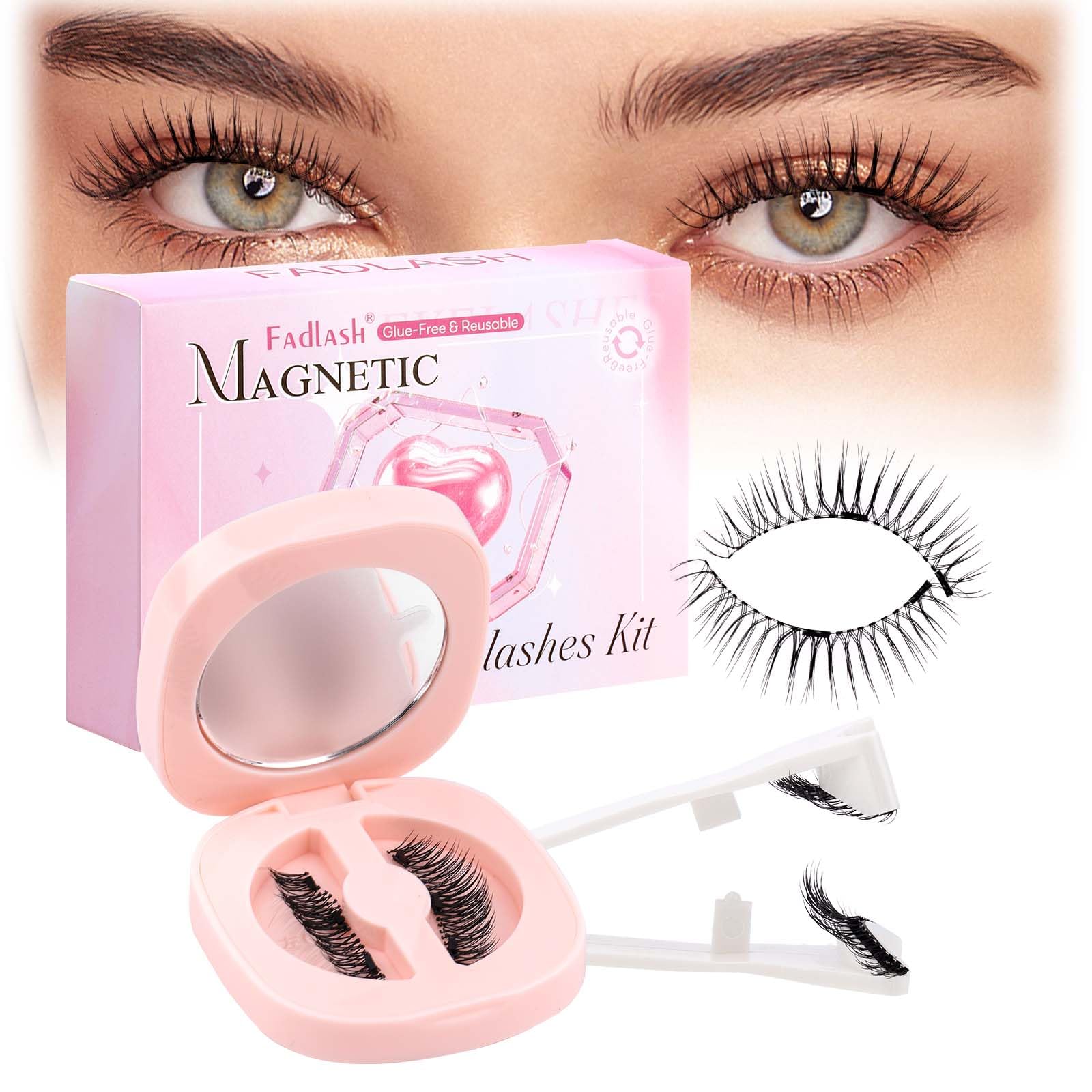 fadlash magnetic eyelashes natural look reusable magnetic lashes with applicator no glue needed cat eye lashes natural lashes with clear band easy to wear and remove