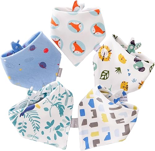 Paquete de 5 baberos baberos para bebés para niños y niñas, de algodón orgánico suave, baberos para la dentición