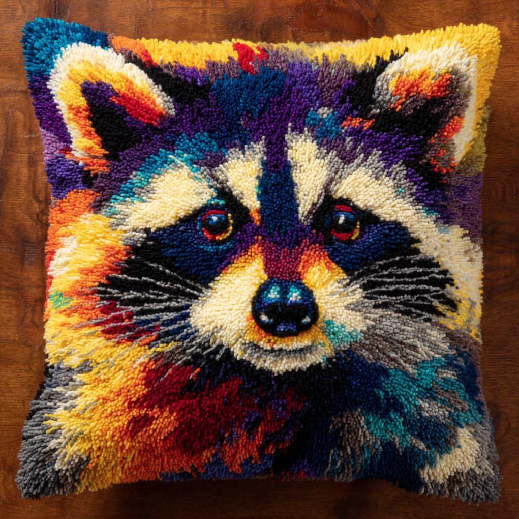 Axiangzik Raccoon Latch Hook Pillow Kit 17X17in,