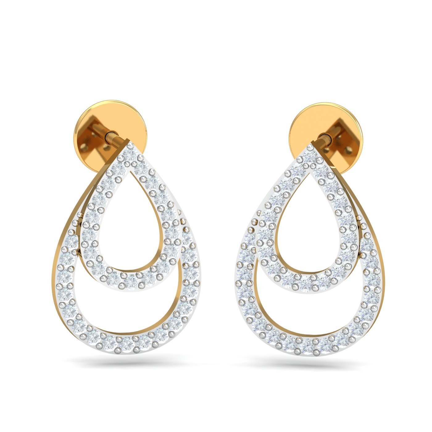 14KT Yellow Gold Diamond Pretty Pear Stud Earrings for Women-image-21