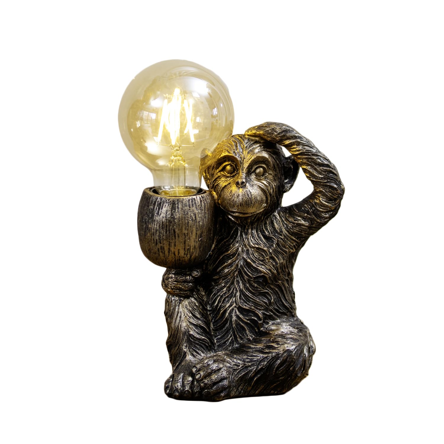 Darthome Antique Gold Monkey LED Table Lamp, Resin, Battery Operated, Warm White, Decorative Animal Ornament, 15x13x23cm, for Indoor Use
