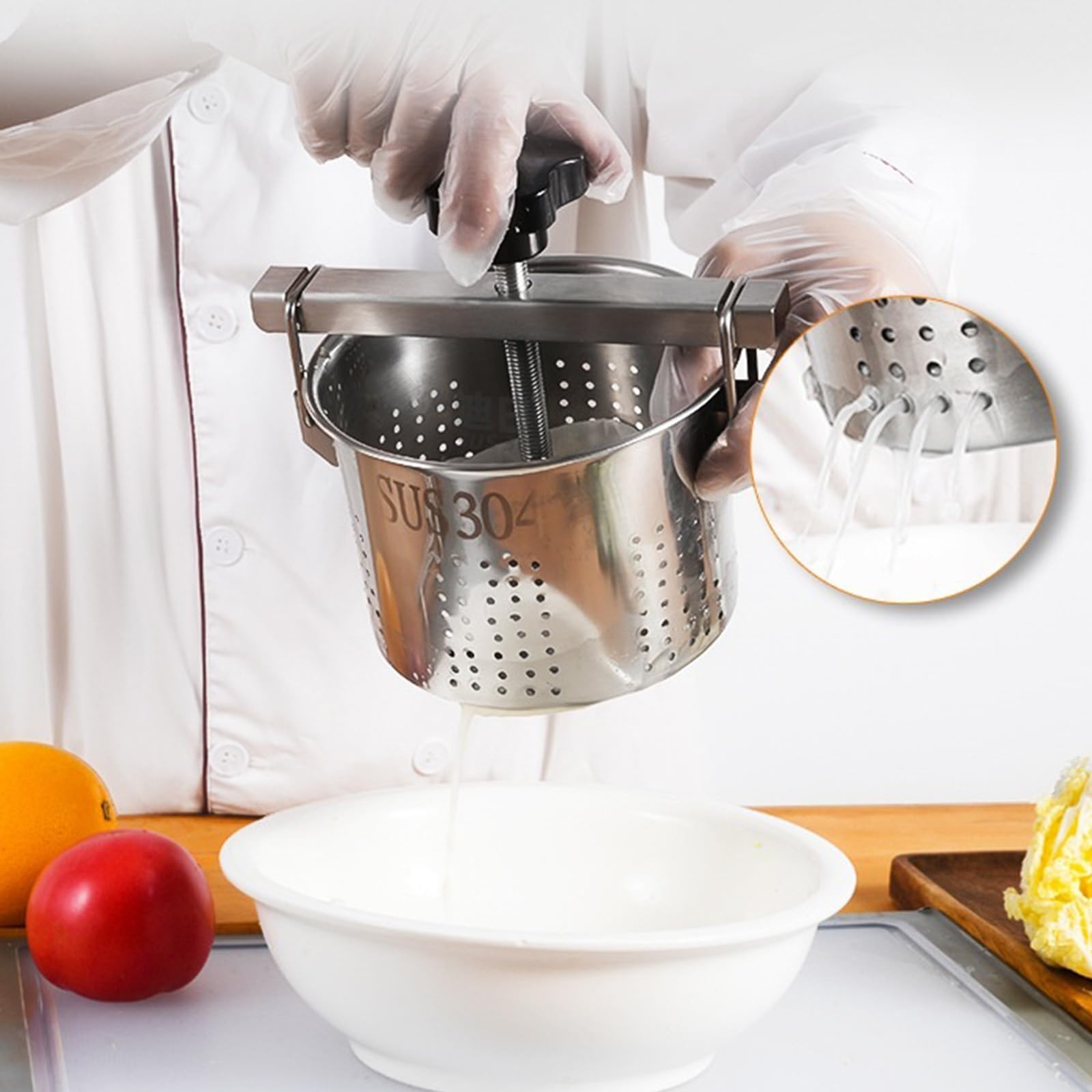Dispositivo de drenaje de prensa de alimentos de acero inoxidable multiusos para verduras, frutas, exprimidor de relleno de bola de, herramienta de cocina, deshidratador de alimentos de acero