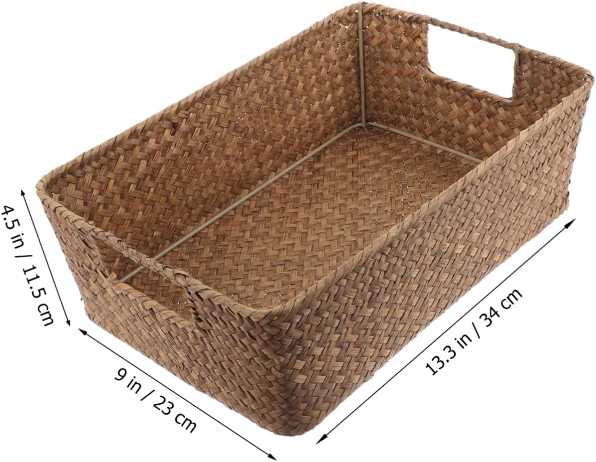 GLEAVI Rectangular Woven Storage Basket with Handles Straw Organizer Bin for Toys Clothes and Home Decor Handheld Decorative Storage Container image 5