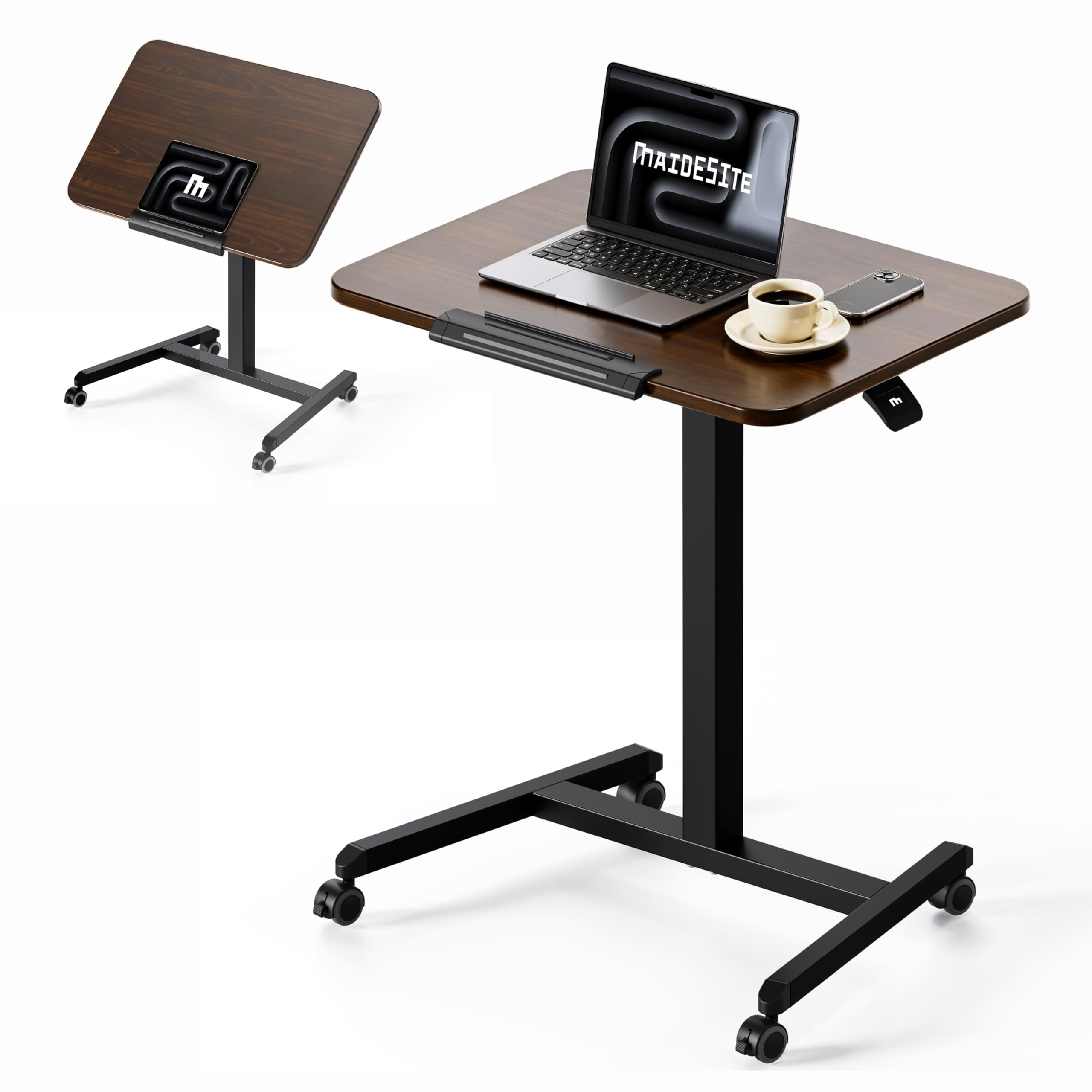 MAIDeSITe Fit Pro Mesa Auxiliar con Ruedas para Ordenador, Mesa Elevadora de Altura de 76 a 110 cm, Pequeña Mesa Elevadora Neumática con Tablero abatible de 90° para Sofá Cama Salón Dormitorio