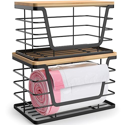 ALOCEO 2 Pack Storage Stackable Kitchen Laundry Organizers with Bamboo