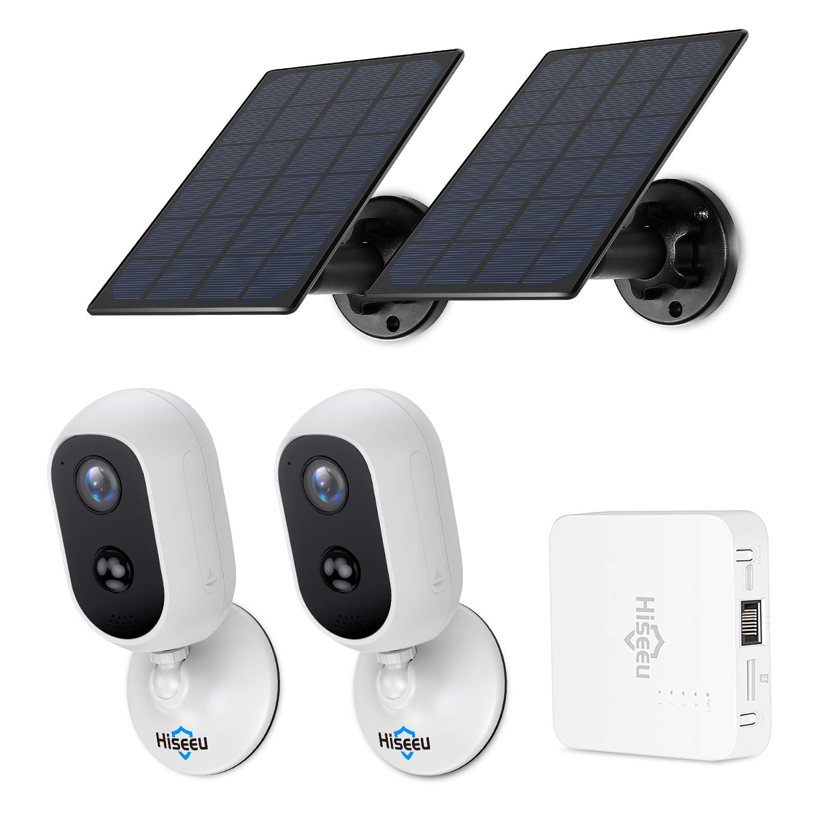 【Solar Powered,PIR Human Detection】Hiseeu 2K Wireless Security Cameras,Non-Stop Working Rechargeable Batteries,Expandable ...