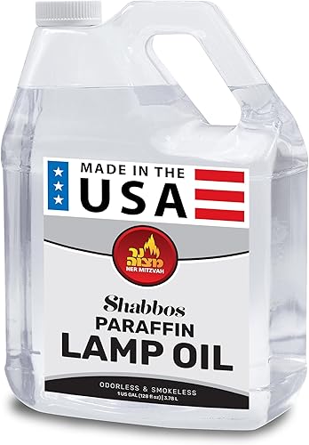 Ner Miztavh, Shabbos Lamp Oil, parafina, aceite para lámparas, 1 galón. Combustible de quema limpio, sin olor y sin humo para uso exterior e interior