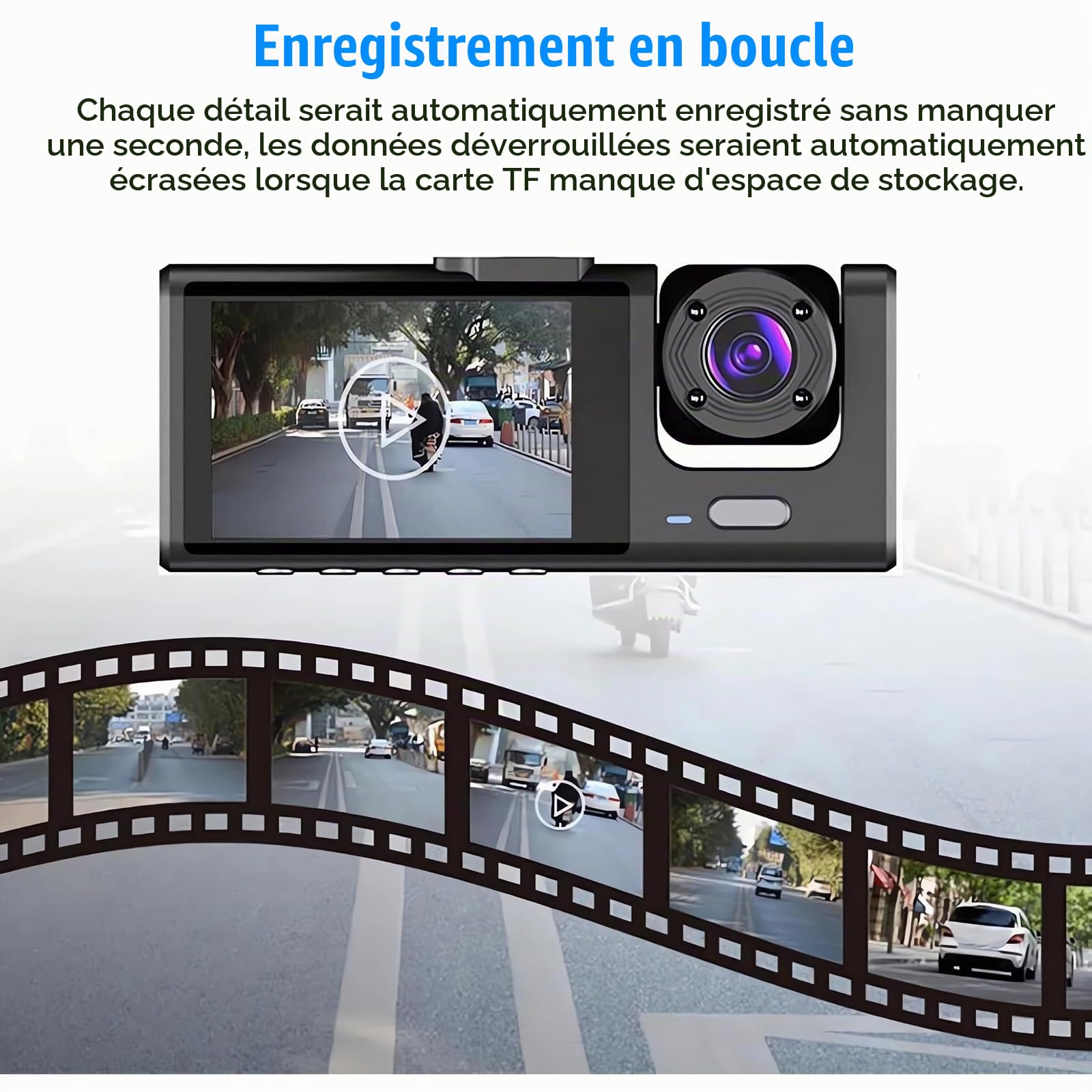 Dashcam Voiture Avant Arrière, HDR Vision Nocturne, capteur G+Carte 32Go | Surveillance Full HD sous plusieurs angles, enregistrement synchrone sur deux canaux, installation simple, plug-and-play