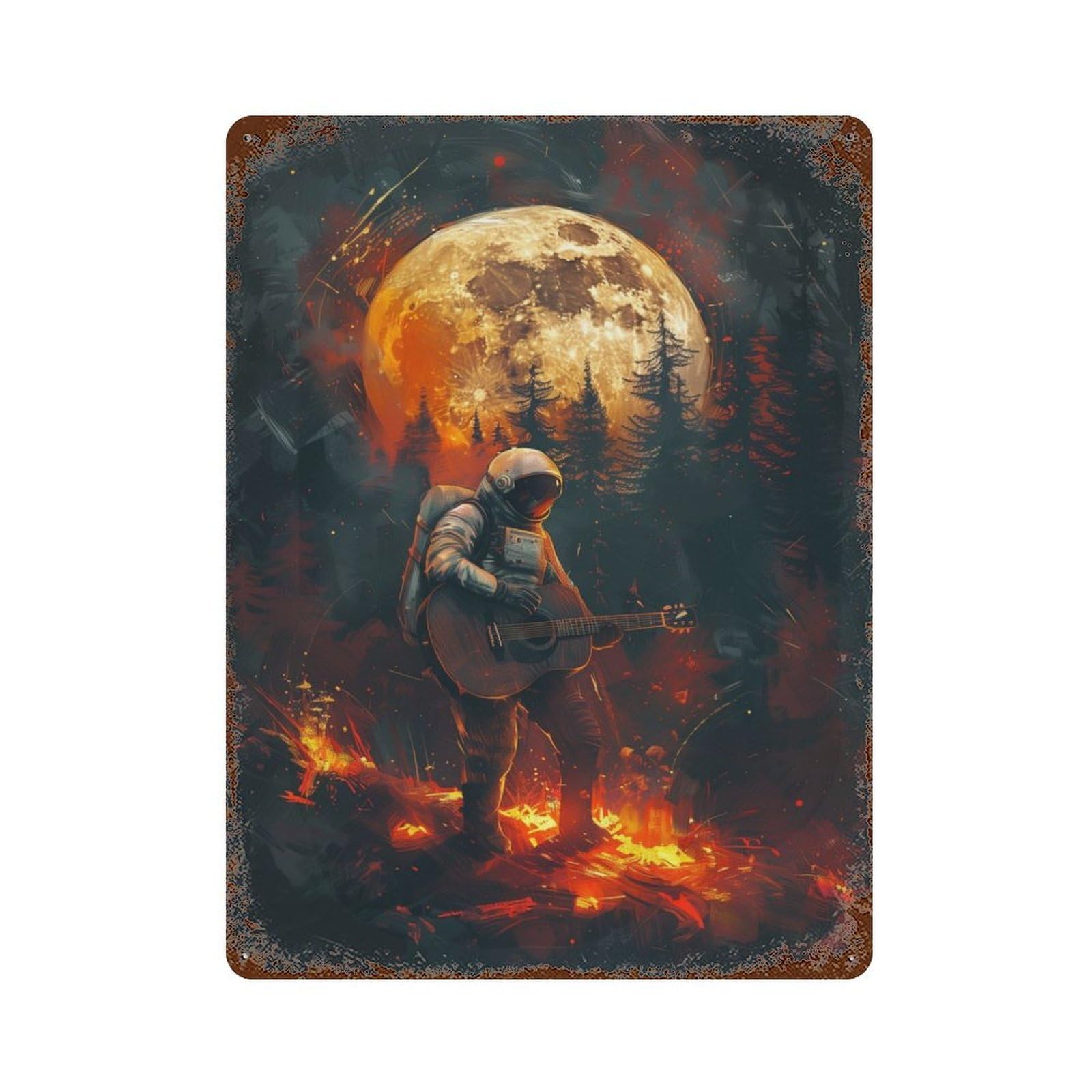 Garage Style Astronaut Playing Guitar Decorative Tin Sign 15.7"x11.8", Farmhouse Wall Decor for Bar And Workshop