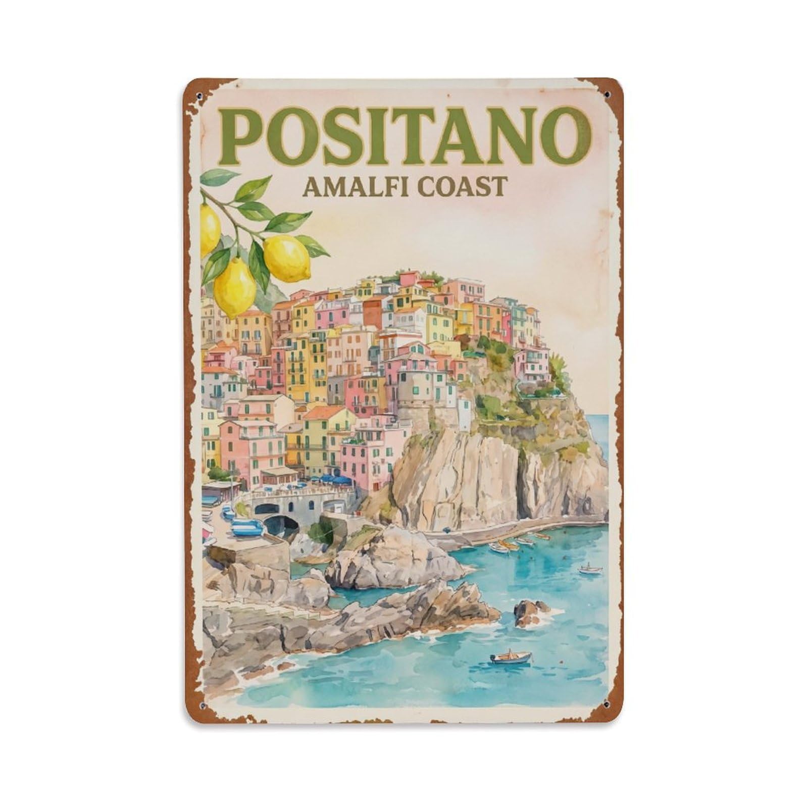 Vintage Travel Positano Italy Coast 2 Metal Tin Sign