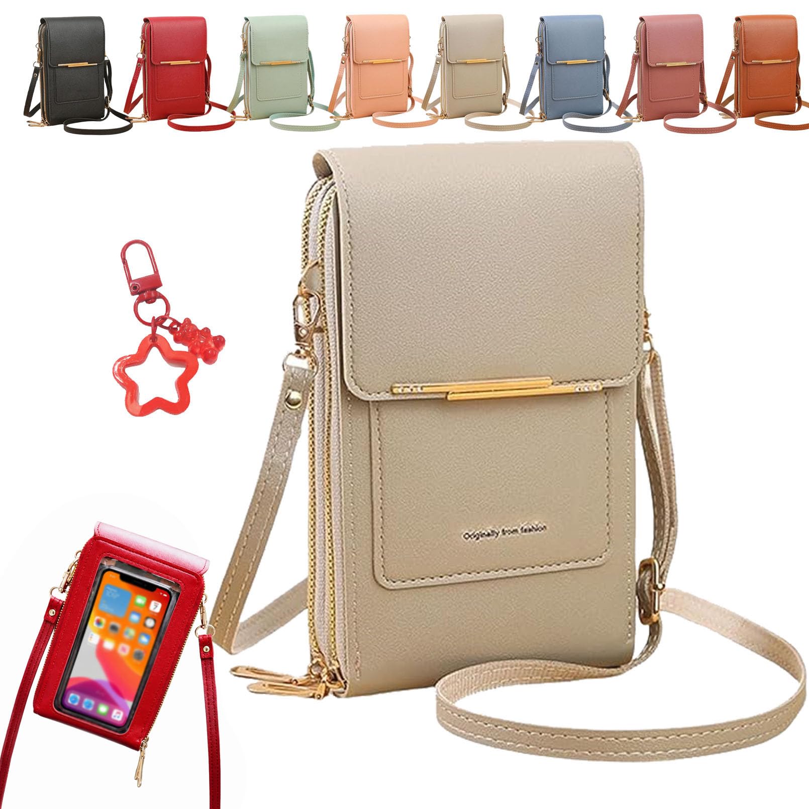 Tencipeda Women's Anti-Theft Touch Screen Mobile Phone Messenger Bag, Touch Screen Crossbody Bag, Small Cell Phone Purse Wallet (Grey)