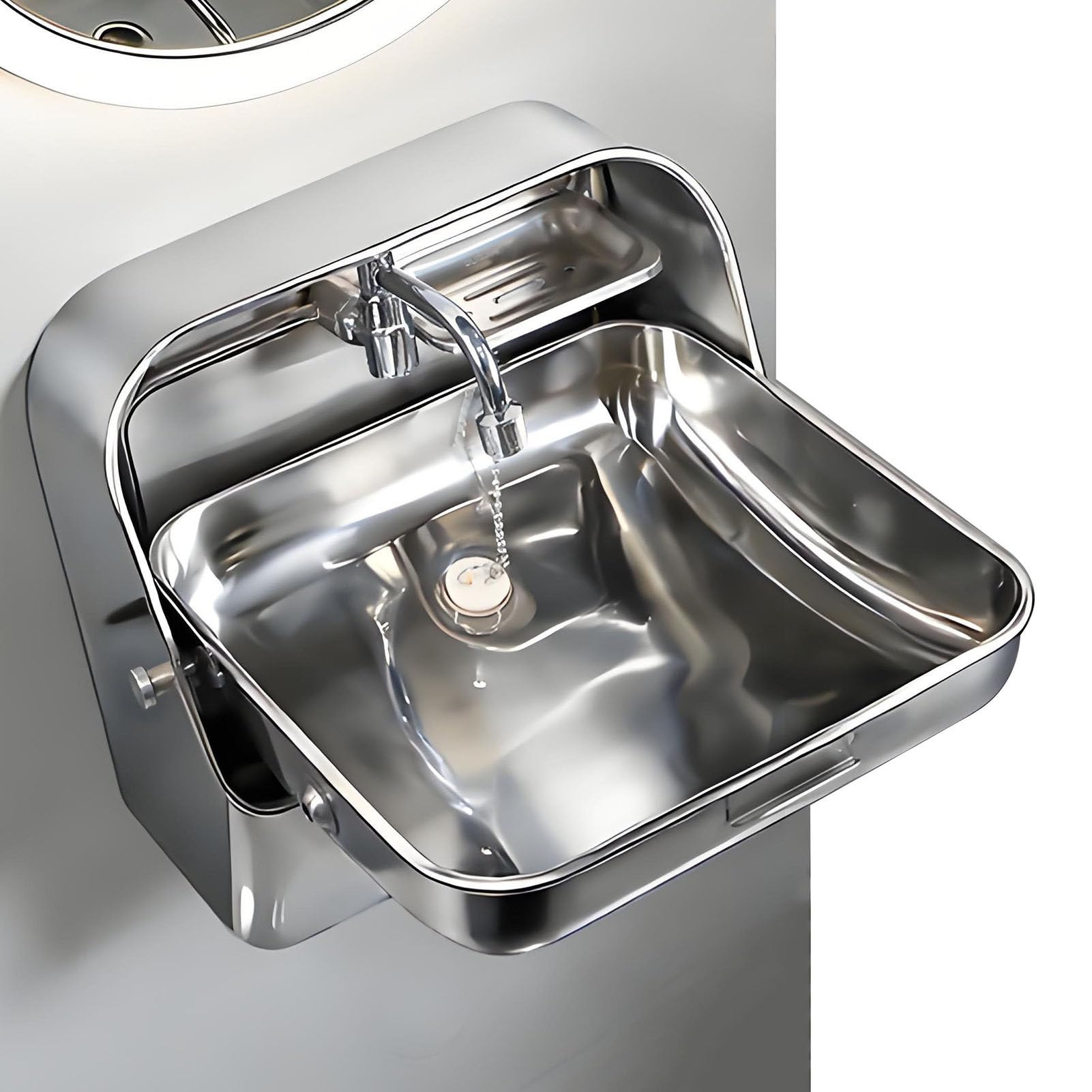 SHENGSHIYU Rv Folding Sink,Rv Hand Wash Basin Sink,Single Bowl Rv Hand Wash with Filter Drain & Shelf,for Campers & Yachts Silver
