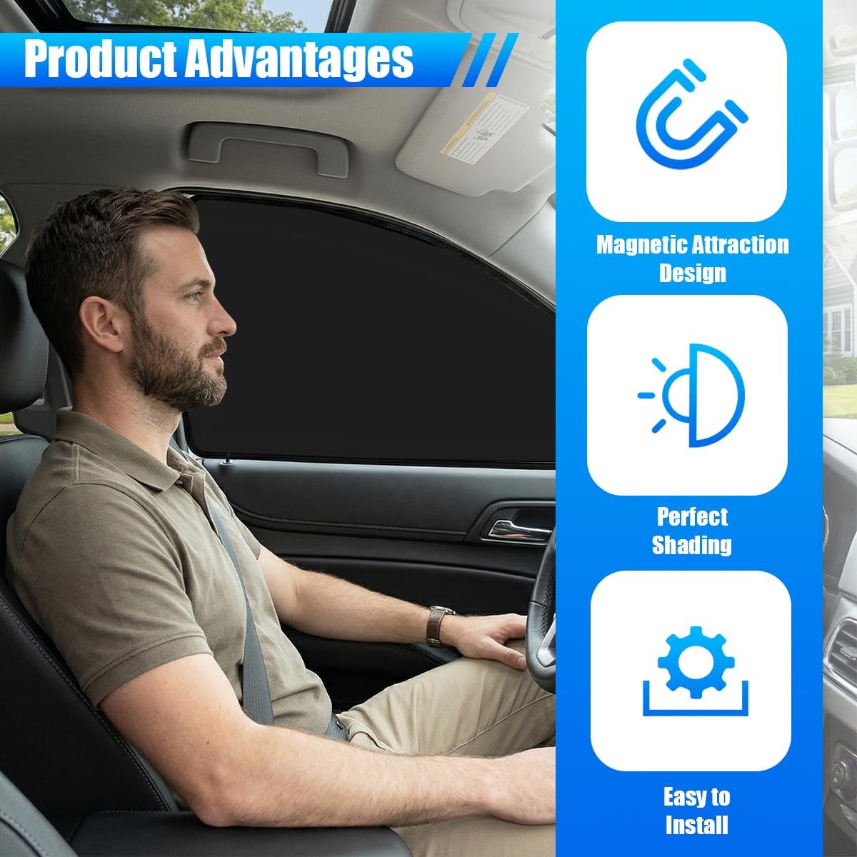 4PCS Car Window Shades, Magnetic UV Protection Blackout Vehicle Front and Rear Window Cover, Heat Insulation Privacy Automotive Sunshade, Universal for SUV Motorhome Truck (Black)