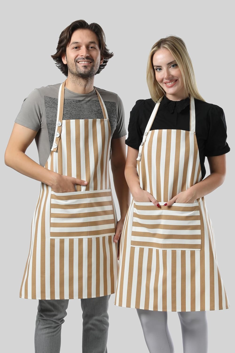 Kitchen Apron Waterdrop Resistant Cotton Apron with adjustable Aprons for Women with Pockets Cooking Apron Chef Apron for Men (1, Brown) - Image 7