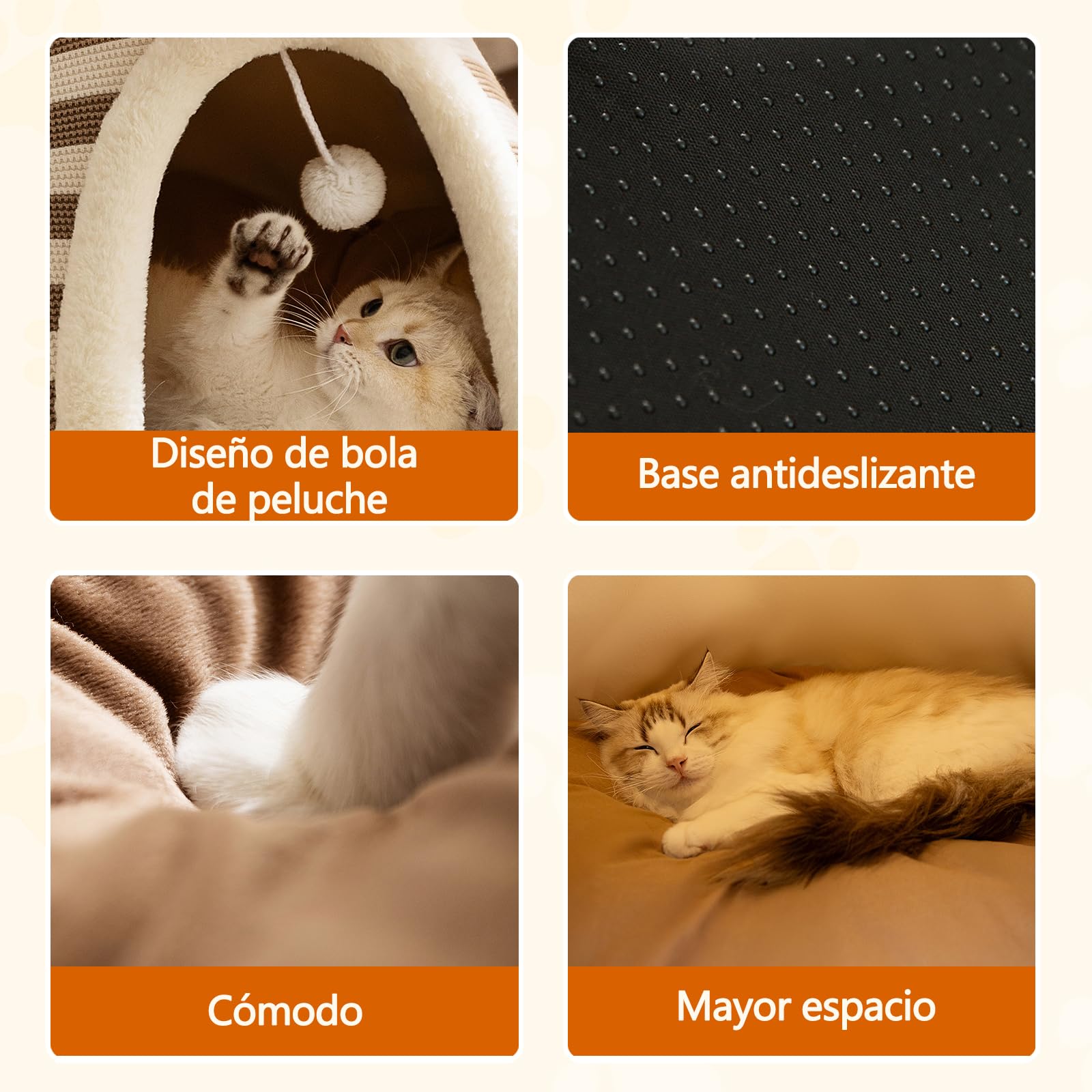 Galatée Cama Cueva para Gatos, Linda Casa Tipo Iglú para Perros con Cojín Extraíble, Cómoda Tipi Triangular para Mascotas, Nido Cálido para Mascotas, Mejora El Sueño(XL, Marrón)