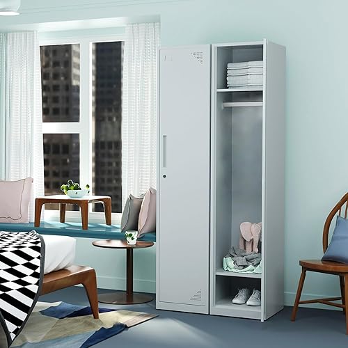 Vista 153 de Taquillas de metal para empleados, armario de almacenamiento de acero con 5 puertas para el hogar, oficina, escuela, gimnasio (blanco)