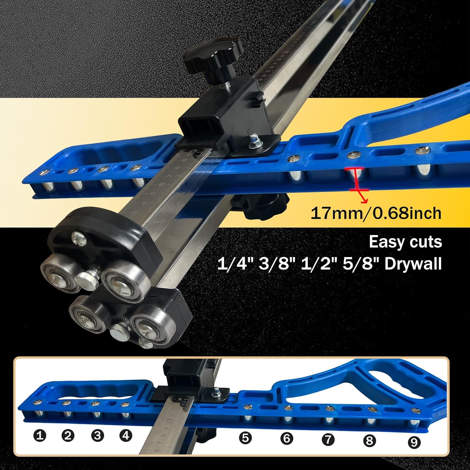 Drywall Cutting Tool - Drywall Cutter, Dual-Scale (24inch & cm) Foldable drywall cutout tool with 12pcs drywall knife, Easy cuts 1/4" 3/8" 1/2" 5/8" Standard Boards