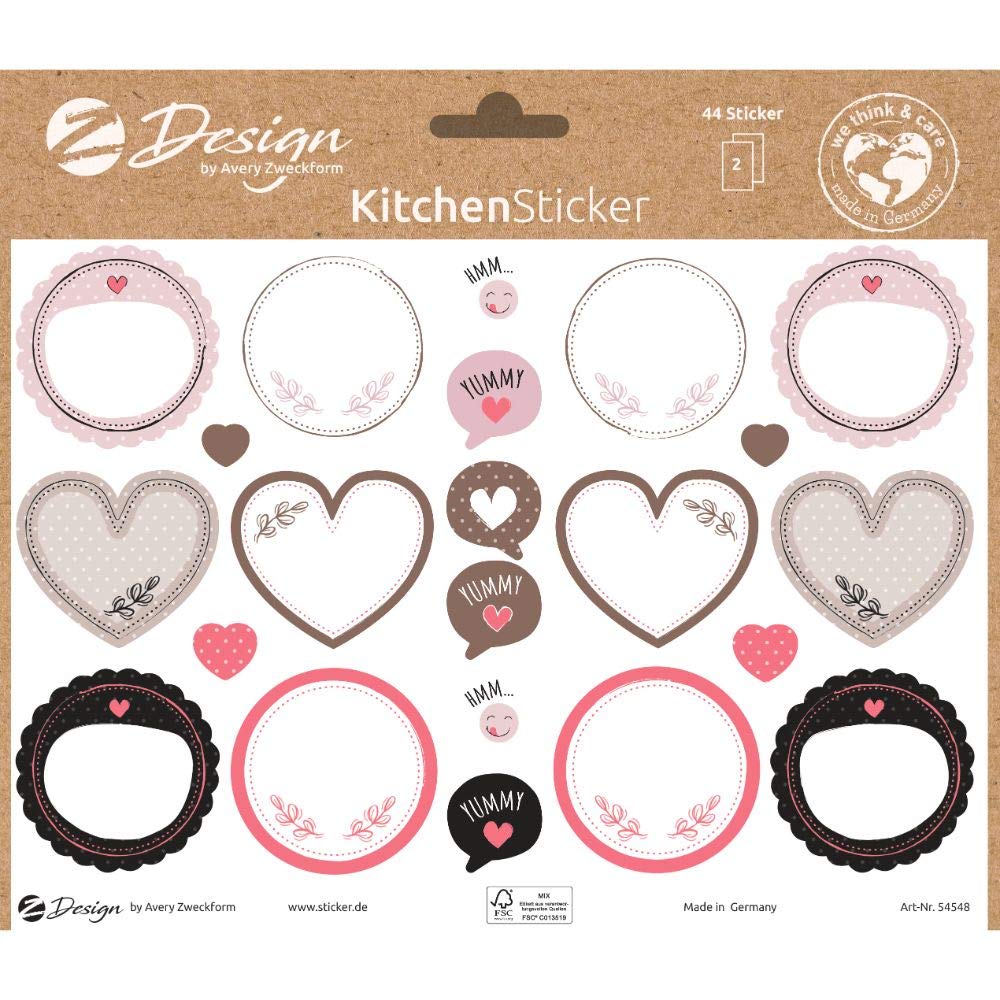 AVERY Zweckform Jam Labels 44 Stickers Homemade (Stickers on A5 Sheet, Writable Adhesive Labels for Jam, Cards, Letters, Gifts) 54548 4004182545485