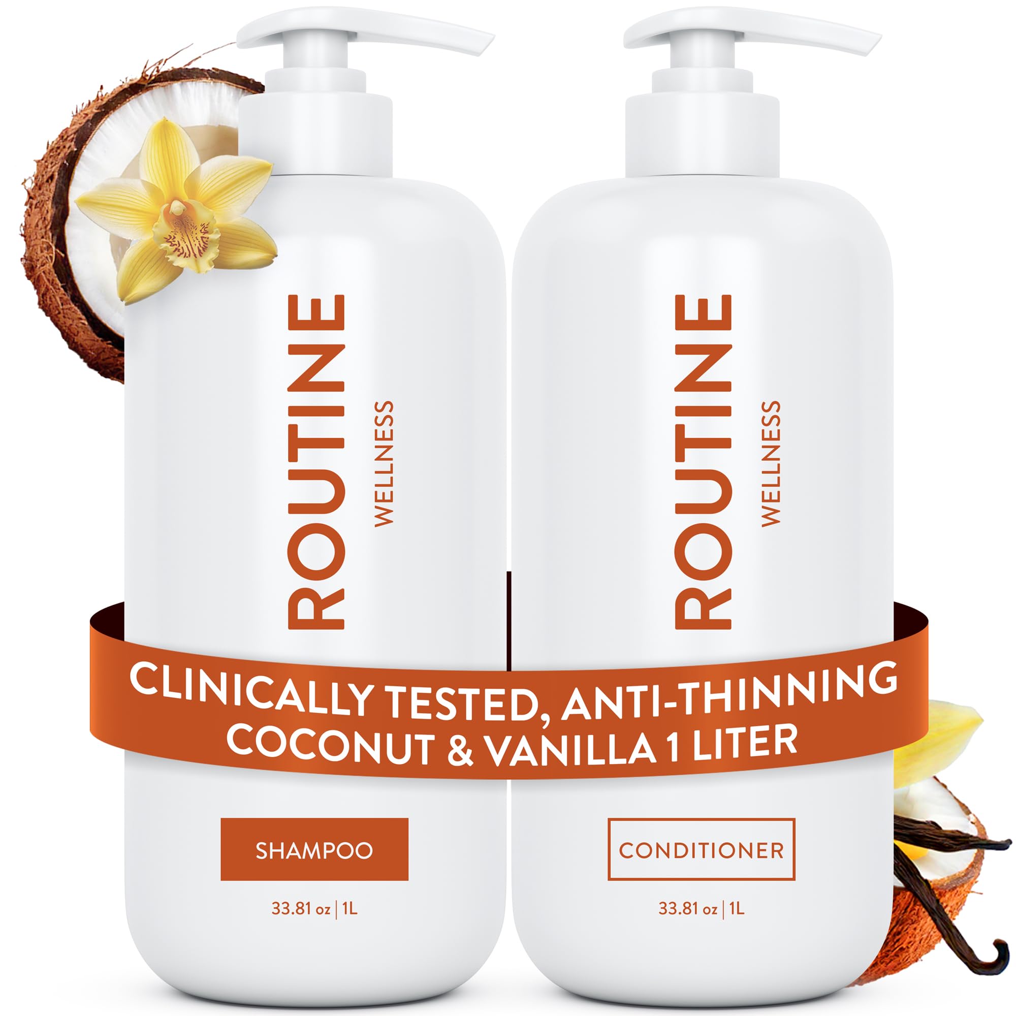 Routine Wellness 1 Liter Anti-Thinning Volumizing Shampoo and Conditioner Set for Thinning Hair & Hair Loss - Grow Your Confidence with Biotin & DHT