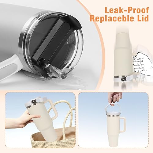 Miniatura 5 de Tapa de 40 onzas para copa Stanley, tapa abatible a prueba de fugas con mango para Stanley Quencher y ProTour de 40 onzas, tapas antiderrames,