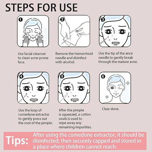 Miniatura 6 de Aguja profesional 2 en 1 para eliminar acné de acero inoxidable, herramienta de eliminación de puntos blancos y puntos negros, herramienta de