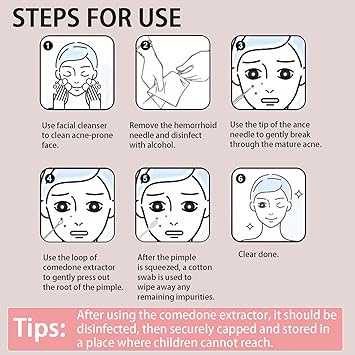2-in-1 Professional Stainless Steel Acne Removal Needle, Whitehead&Blackhead Remover Tool, Pimples Comedone Extractor Removal Tool, Double Ended Needle with Cap Removal for Nose Face Tools(Rose Gold)