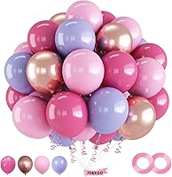 Vista 13 de Juego de 60 globos de color morado y blanco para cumpleaños de niñas, temática de princesa con confeti dorado, globos de látex de 12 pulgadas