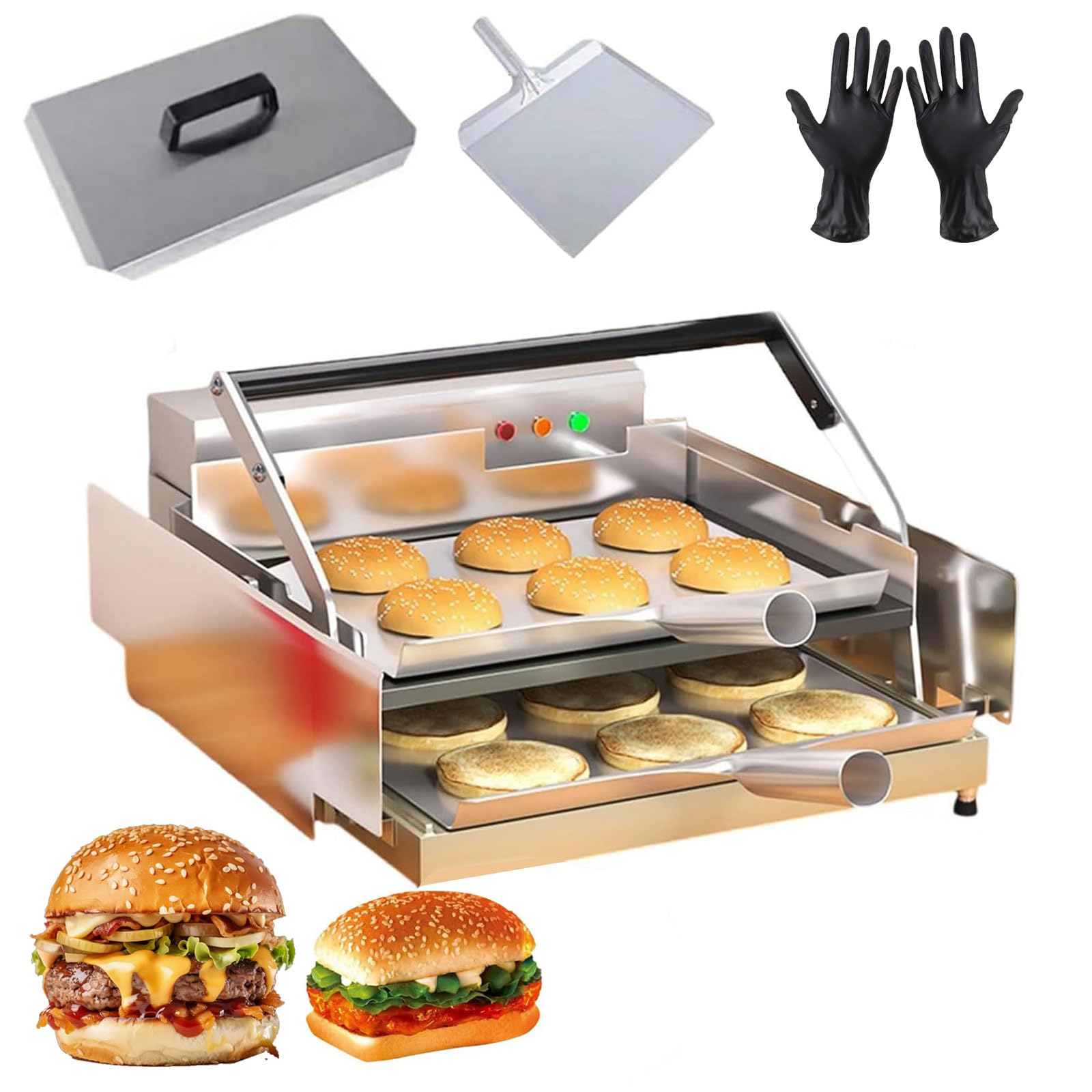 Machine À Hamburger Double Couche en Acier Inoxydable 800 W, Grille-pain Automatique À 12 Tranches avec Minuterie Et Température Réglable de 50 À 300 ℃, Four À Hamburger À Chauffage Électrique