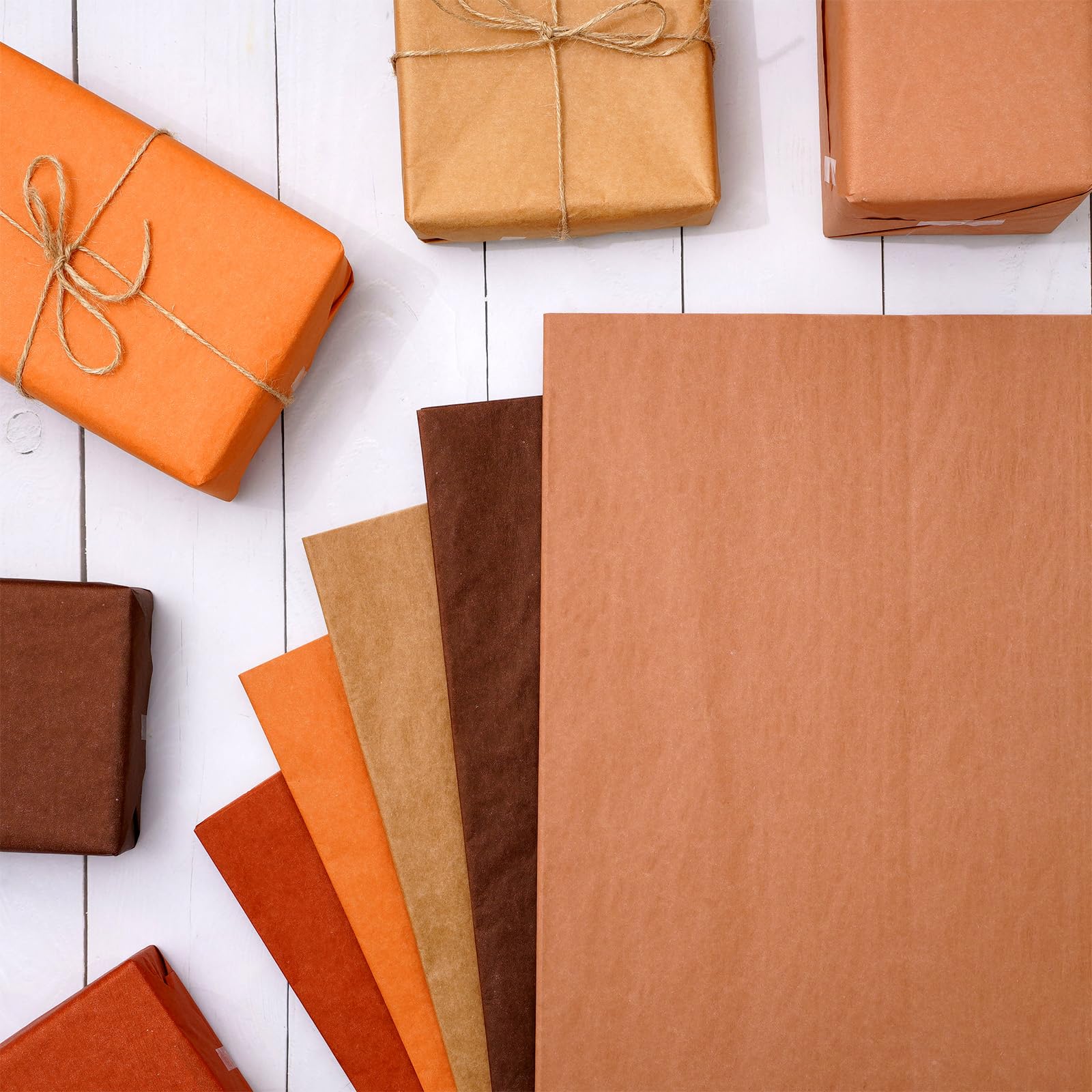 Whaline Lot de 100 feuilles de papier de soie marron - 5 couleurs - Papier cadeau décoratif d'automne pour la récolte d'automne, Thanksgiving, Halloween, fête, loisirs créatifs, 35,6 x 50,8 cm