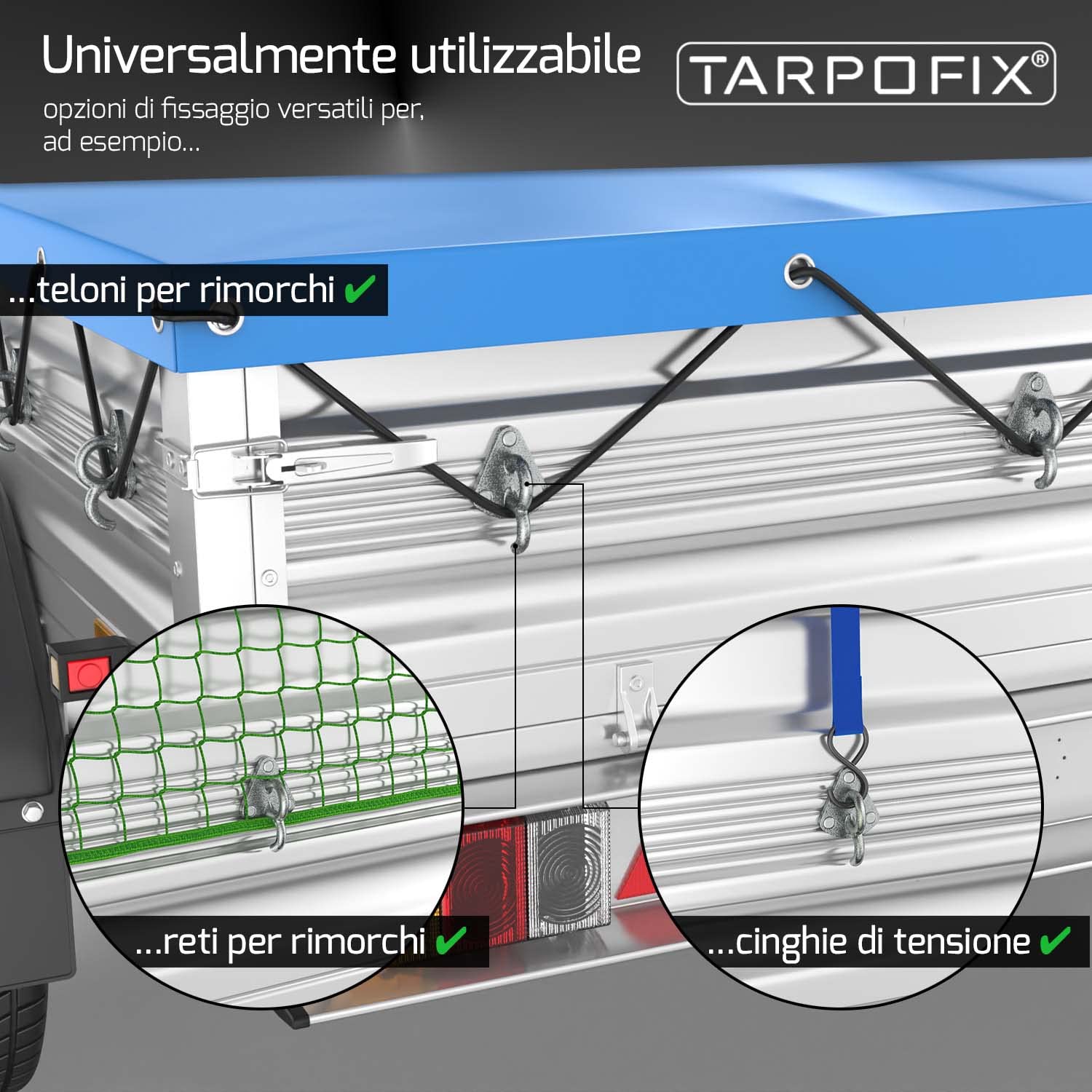 Tarpofix 10 ganci per telone a tre fori per telone di rimorchio e rete, resistenti ganci in ghisa zincata, resistenti per rimorchi e pareti di bordo