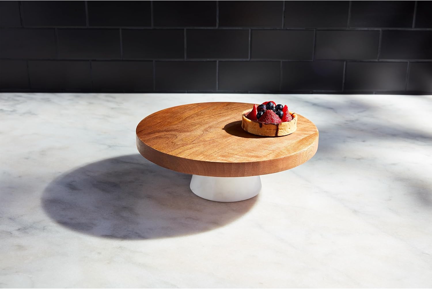 Mud Pie Wood Reverse Pedestal Chip, board 11" dia | dip 3" x 4 1/2" dia, BROWN