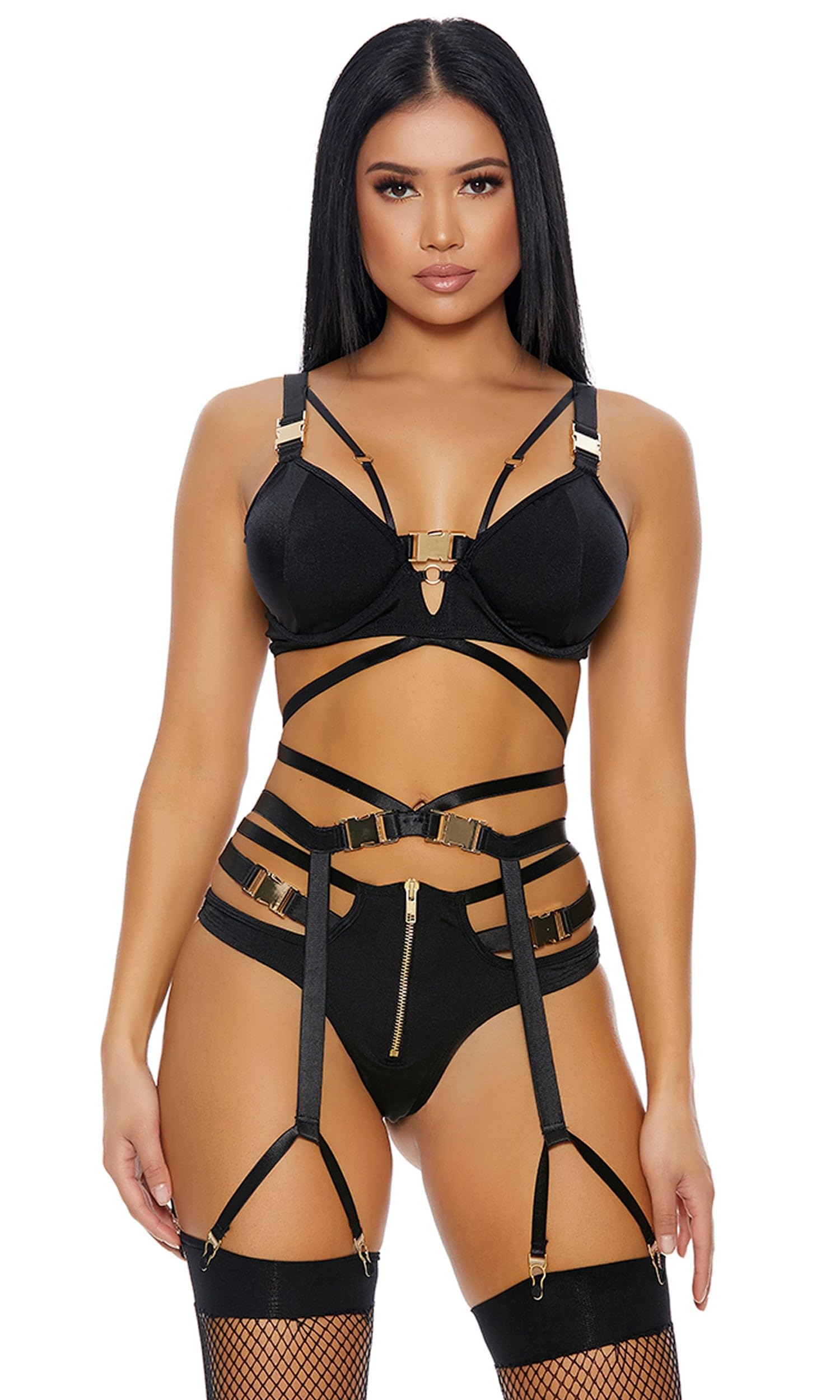 Forplay Women's Buckle Up Lingerie Set