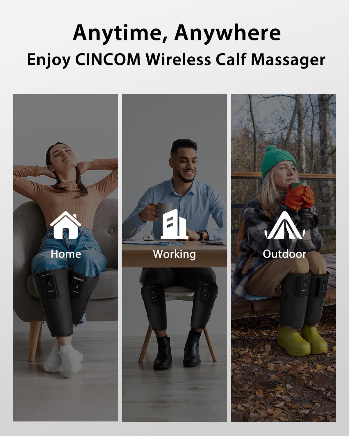 CINCOM Leg Massager with Heat and Air Compression, Cordless Calf Massager for Circulation and Pain Relief, Rechargeable Leg Compression for Edema Relief - Image 7