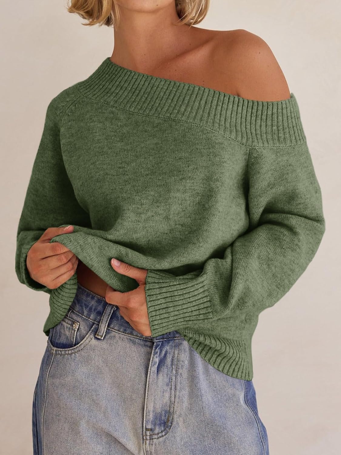 Saodimallsu Womens Off The Shoulder Sweater Long Sleeve Boat Neck Pullover 2025 Casual Trendy Loose Knit Tops - Image 2