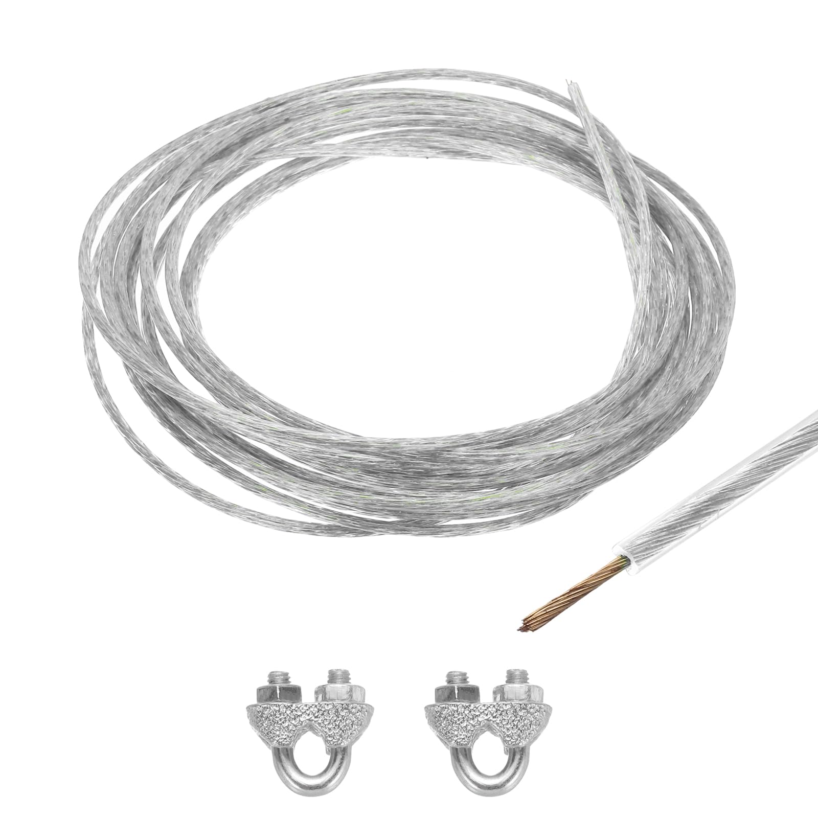 QUARKZMAN 3 mm (1/8 cala) przezroczyste liny druciane, 6 m / 20 ft ocynkowana linka stalowa z 2 sztukami tulejek M3 do zawieszenia, poręczy, kabli ogrodowych
