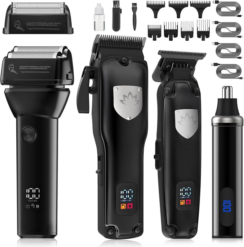 Barbeador elétrico Dumite 4 em 1 com lâmina T, barbeador de tela, aparador de pelos do nariz, sem fio e display LCD, preto