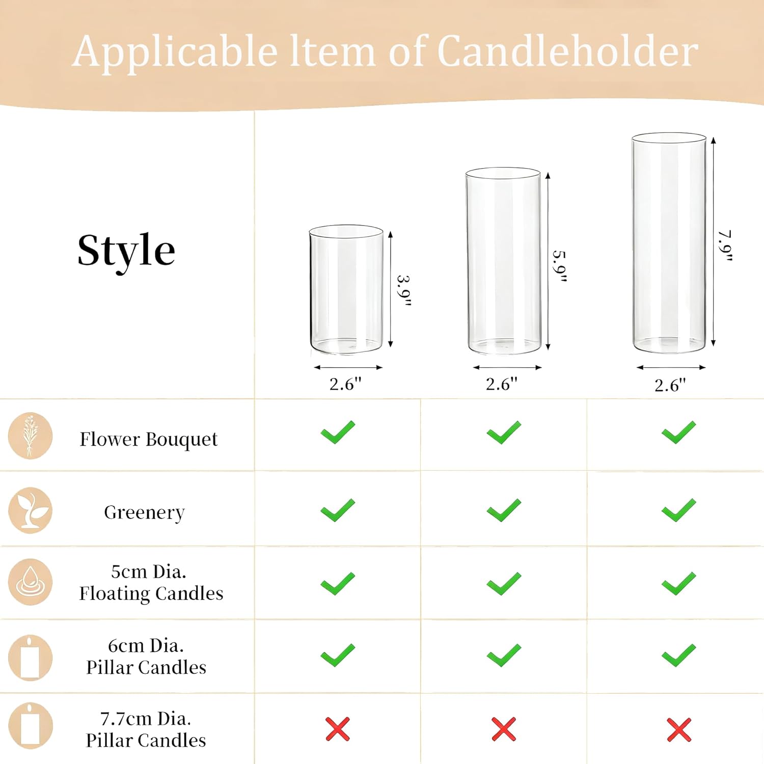 Glasseam Hurricane Pillar Candle Holder Bulk 24, Clear Candle Holders for Pillar Candles, Glass Cylinders for Floating Candles, Modern Floating Candle Vases for Centerpieces Wedding Dining Home Decor