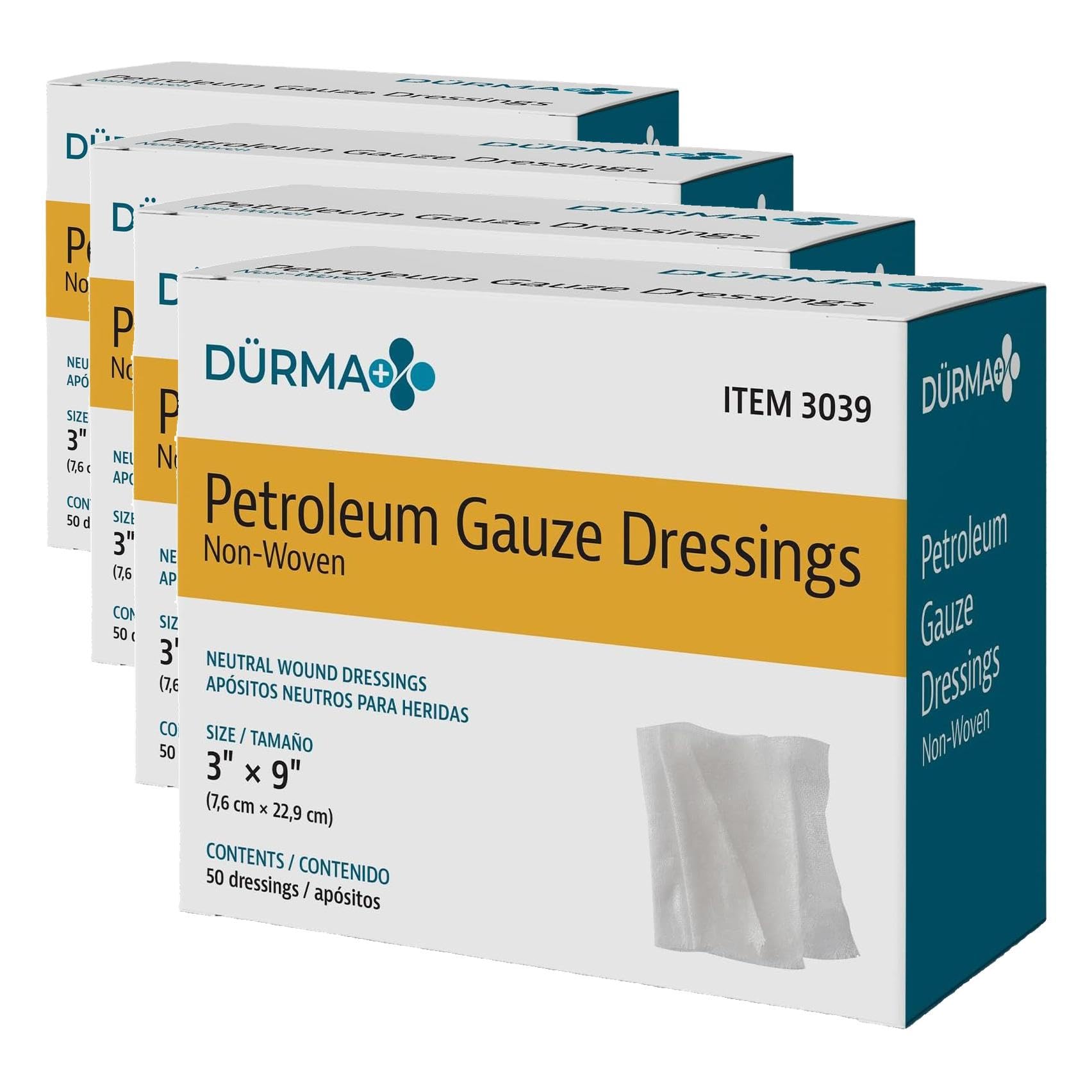 Dynarex Dürma+ Petroleum Gauze Dressings - Sterile Non-Adherent Impregnated Gauze Pads - Maintains Moist Environment and Minimizes Sticking - 3" x 9" - 12 Per Box — Amazon image 9