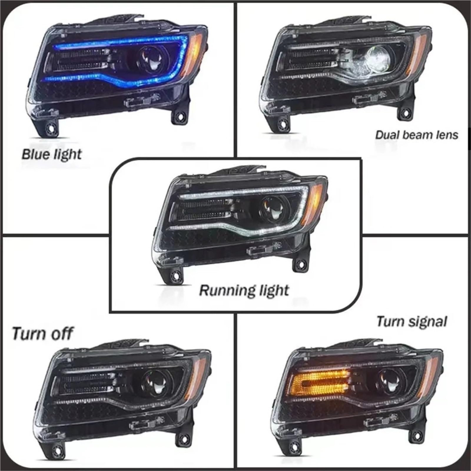 Do Grand Cherokee WK2 2011-2013 Światła drogowe | Przednie Światła DRL Start Sekwencyjne Montaż Lampy Reflektory LED(Right Hand Drive)