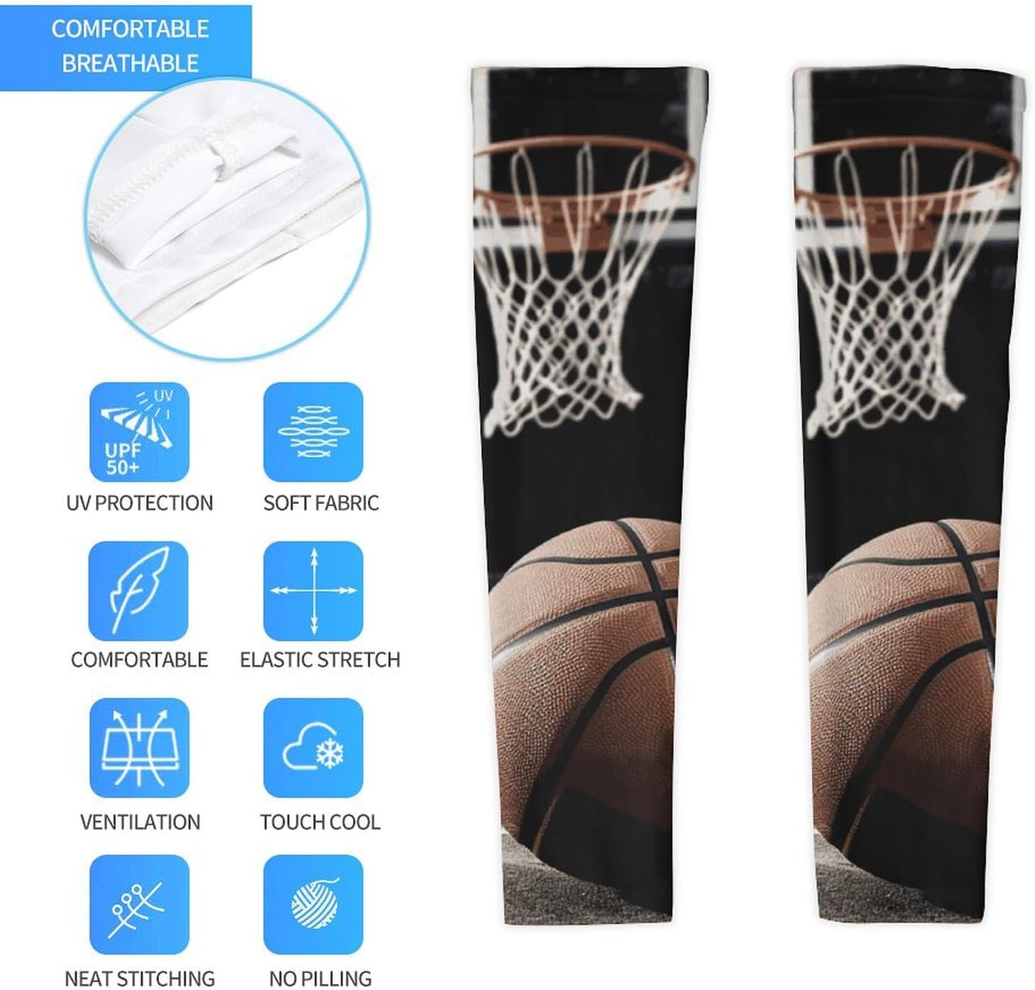 Basketball Arm Sleeves for Men Women Sun Protection Sleeves Cooling Compression Arm Covers for Sport