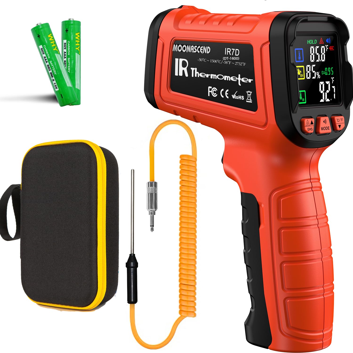 MOONASCEND -58°F to 2732°F Infrared Thermometer Temperature Gun, 50:1 Laser Thermometer Gun for Oven, HVAC, Humidity Measurement Wood, Wall, IR Temp