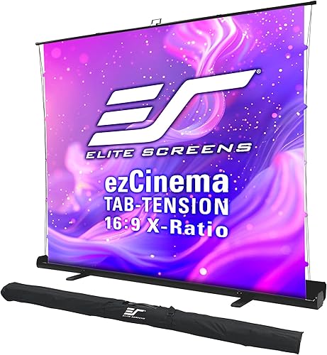 Elite Screens ezCinema Tab-Tension X-Ratio - Pantalla de proyector portátil, relación multiaspecto, diseño manual de elevación de tijera y bolsa de