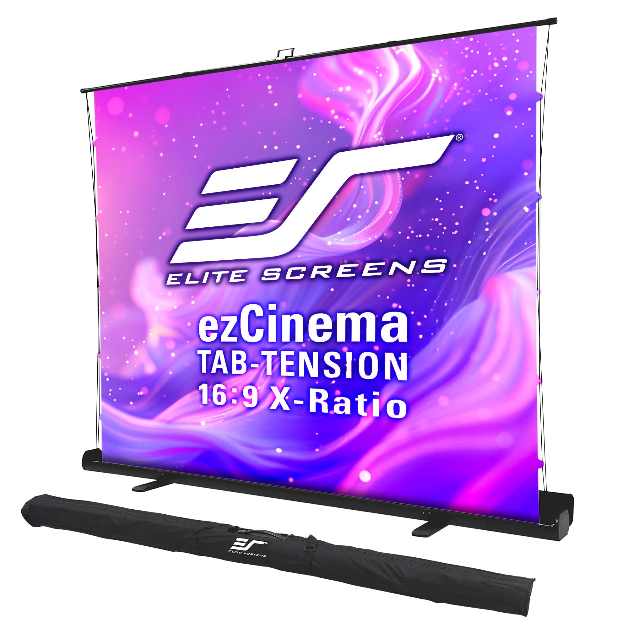 Elite Screens ezCinema Tab-Tension 16:9 X-Ratio Portable Projector Screen, Multi-Aspect Ratio, Manual Floor Rising Pull-Up Scissor-Lift Design + Carry