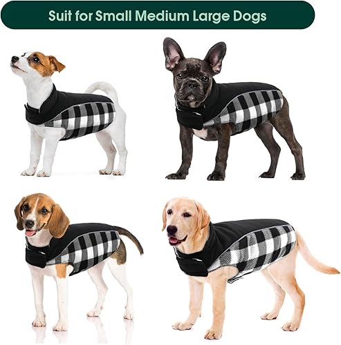 Miniatura 12 de Kuoser Dog Winter Coat, Reversible Waterproof Dog Jacket with Reflective Strip, Warm Dogs Fleece Vest Adjustable Doggy Cold Weather Clothes Plaid
