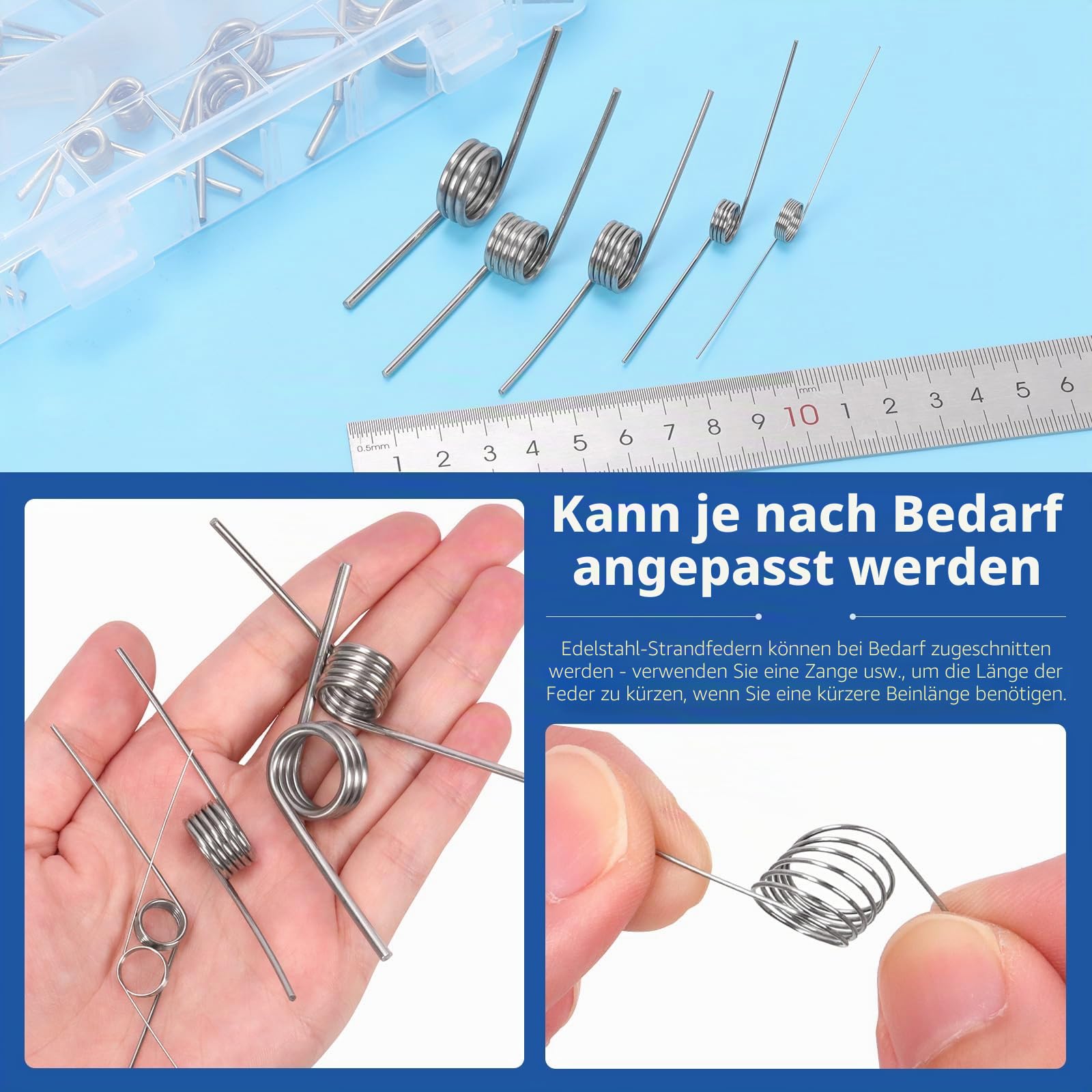 Glarks 45pcs 15 Größen V-geformte Rückfedern, Winkel 45/90/120 Grad Edelstahl Torsionsfeder, 0.5/1/1.5/2/2.5MM Drahtdurchmesser Torsionsfedern für Werkzeuge Wartung und Tischlerei Reparatur DIY