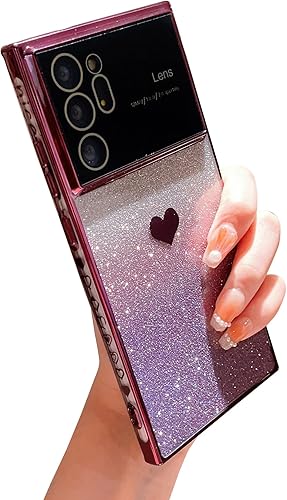 Miniatura 7 de phylla Funda protectora suave a prueba de golpes para Samsung Galaxy S22 Ultra 0.18 oz con corazón degradado con purpurina y patrón lateral,
