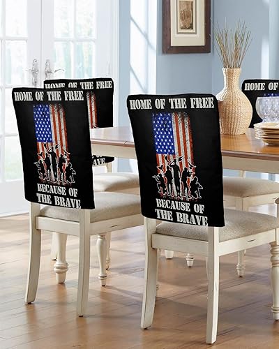 4th of July Chair Covers Set of 6 for Dining Room, Rustic American Flag Independence Day Chair Back Cover Removable Kitchen Chair Slipcovers Seat