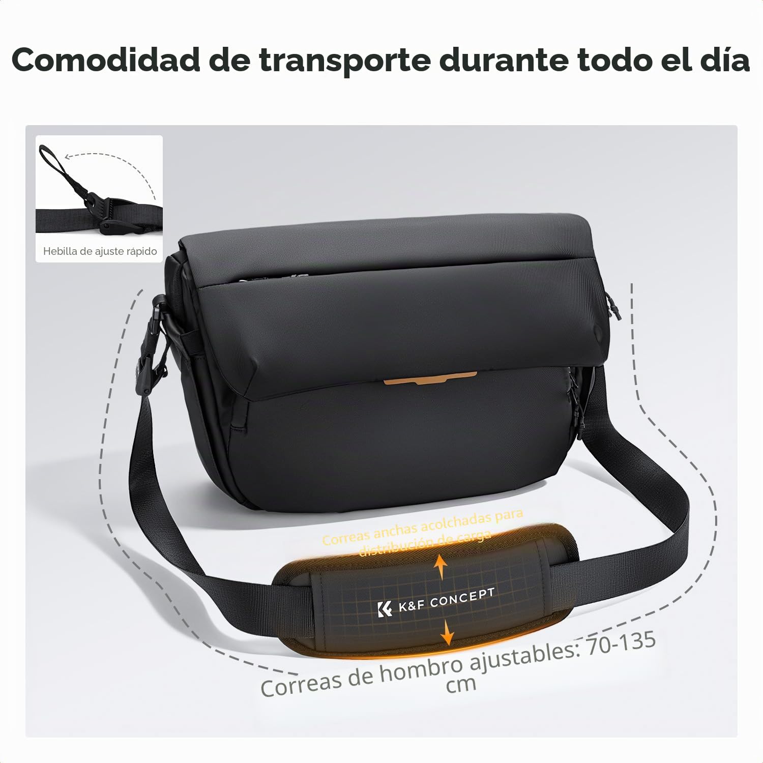 K&F CONCEPT Bolsa para Cámara Sling 15L Gran Capacidad, Funda Impermeable para Réflex, Bandolera Resistente, Compatible: 1 Cámara + Objetivo 70-200mm f/2.8 + Portátil 13 Pulgadas