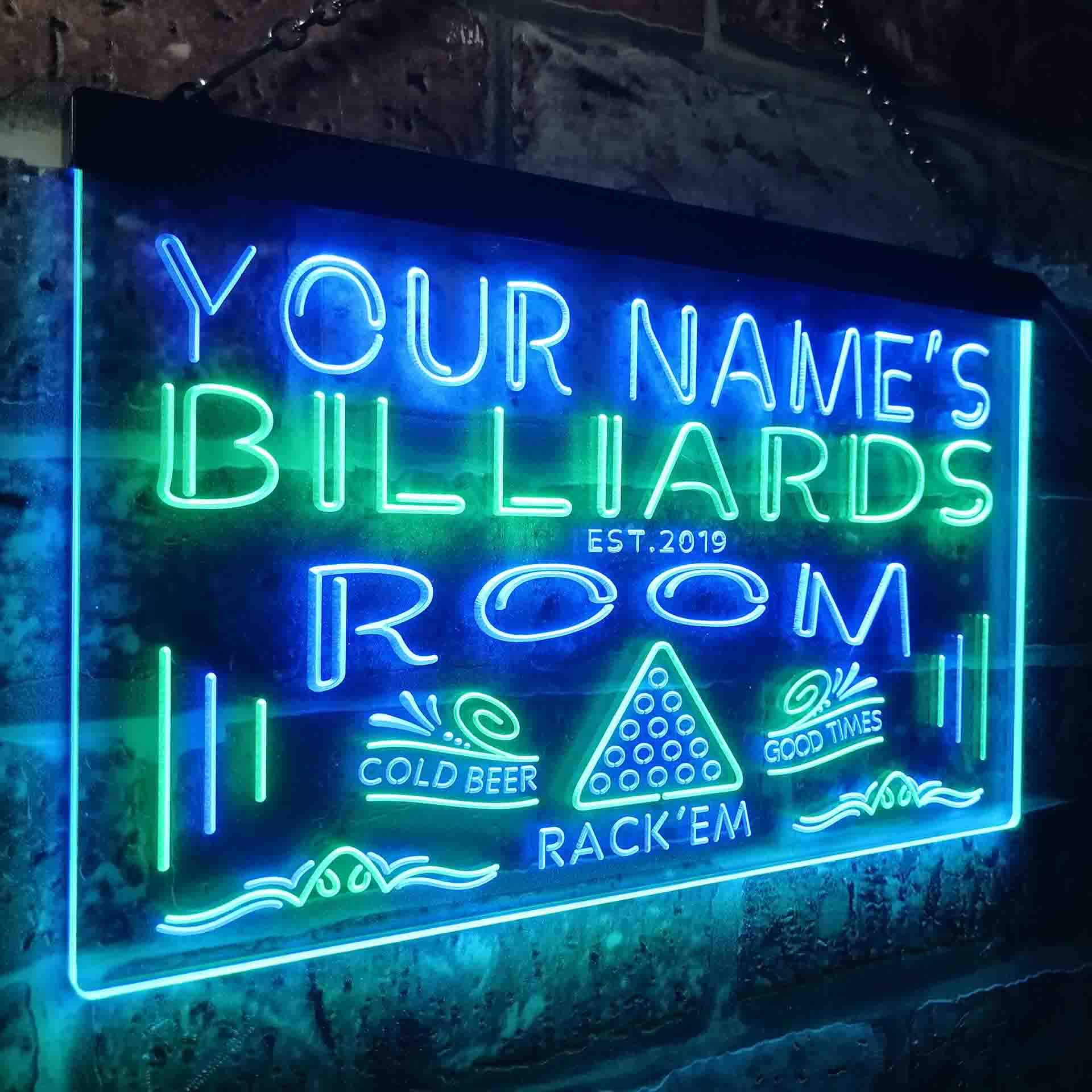 Personalized LED Neon Sign – Your Name & Est Year – 16x12 Inch, Green & Blue, For Billiards Room, Garage, Bar - View #3